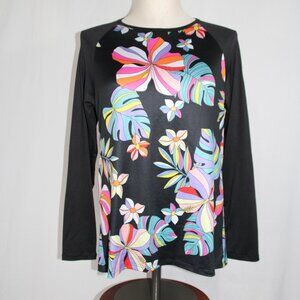 Spyder Women's Rash Guard Long Sleeve Black And Floral Athletic Water Spots Sz L